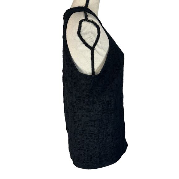 INC Large Smocked Top Sleeveless Stretch Round Neck Keyhole Pullover Black New - Picture 3 of 8
